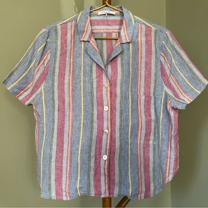 Frame Striped Linen Camp Shirt